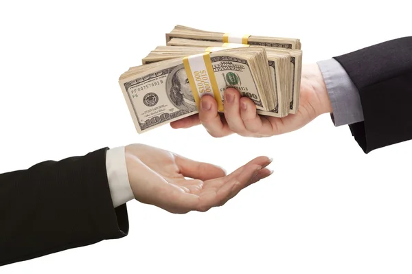 Handing Over Cash to Other Hand on White — Stock Photo, Image