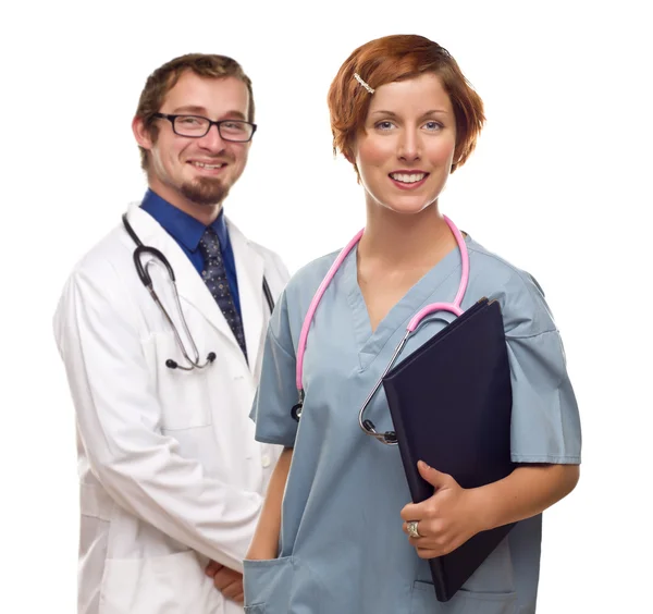 组医生或护士在白色背景上 — 图库照片