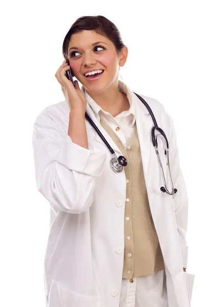 Médico o enfermera étnica usando el teléfono celular —  Fotos de Stock
