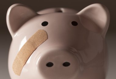 Piggy Bank with Bandage on Face clipart