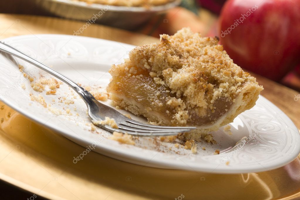 Half Eaten Apple Pie Slice with Crumb Topping