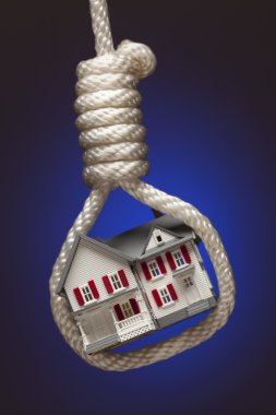 House Tied Up and Hanging in Hangman's Noose on Blue clipart