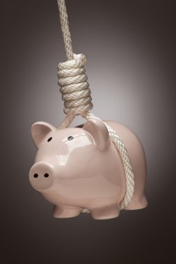 Piggy Bank Hanging in Hangman's Noose clipart