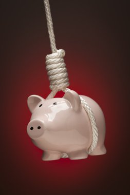 Piggy Bank Hanging in Hangman's Noose on clipart