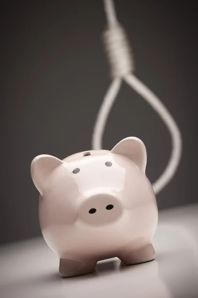 Piggy Bank with Hangman's Noose in Background — Stock Photo, Image