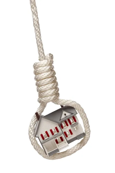 House Tied Up and Hanging in Hangman's Noose on White — Stock Photo, Image