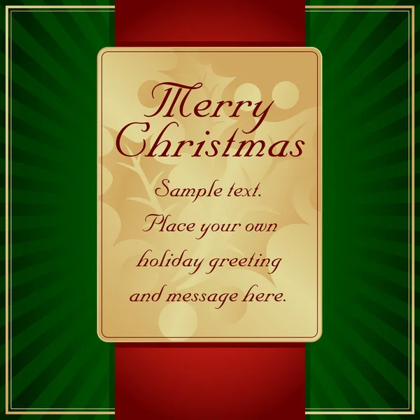 Vector de etiqueta de regalo adornado con acebo verde, rojo y oro exótico — Archivo Imágenes Vectoriales