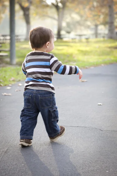 Ung pojke promenader i parken — Stockfoto