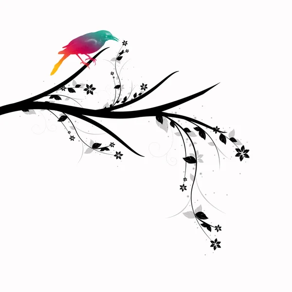 Blommig och fågel — Stock vektor