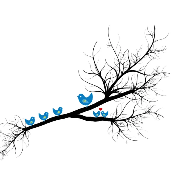 Silhouette d'oiseaux sur branche — Image vectorielle