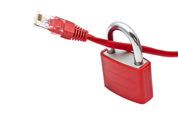 Rode hangslot en USB-stekker — Stockfoto