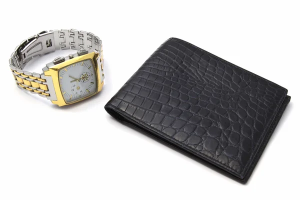 Mode klocka och plånbok — Stockfoto