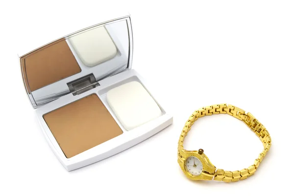 Powder compact and watch — Stock Photo, Image