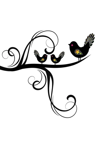 Silueta de aves y ramas — Vector de stock