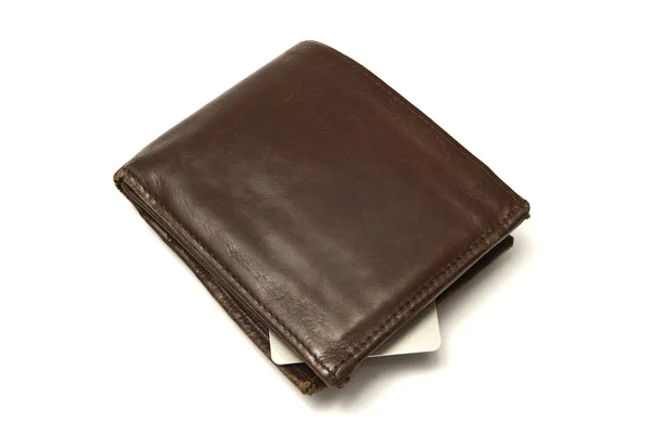 Kahverengi cüzdan ve kredi kartı — Stok fotoğraf