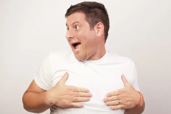 Man covering his nipples — Stock Photo, Image