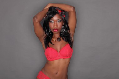 African American model posing in sexy lingerie clipart