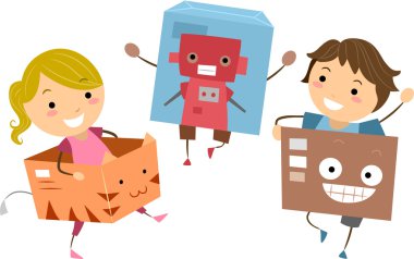 Kids Playing with Boxes clipart