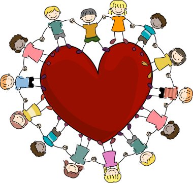 Kids Surrounding a Heart clipart