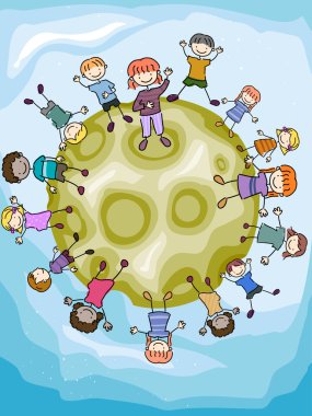 Kids Gathered on the Moon clipart