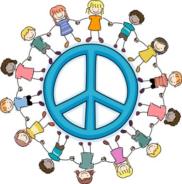 Kids Surrounding a Peace Sign clipart