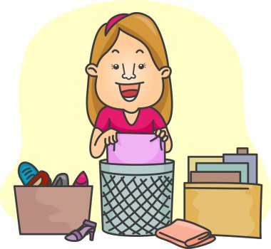 Girl Organizing Her Things clipart