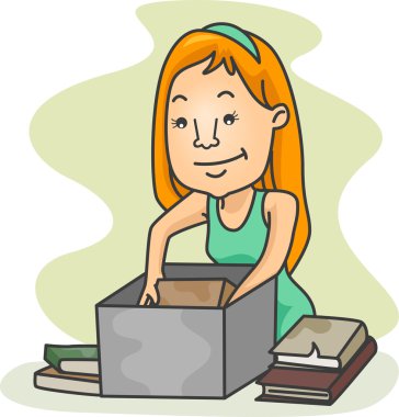 Girl Packing Old Books clipart