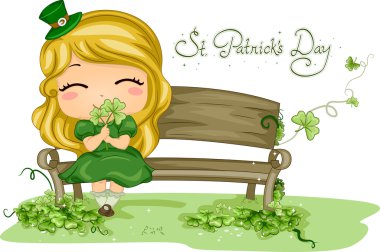 Kid Holding a Shamrock clipart