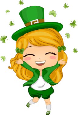 Girl Throwing Shamrocks in the Air clipart