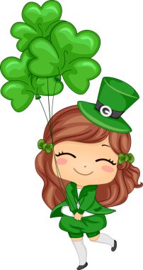 Girl Holding Shamrock-shaped Balloons clipart