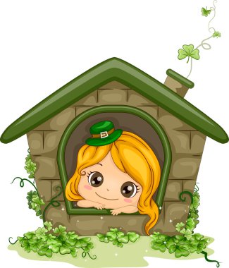 Girl Peeking from a Window clipart