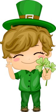 Boy Holding Shamrocks clipart