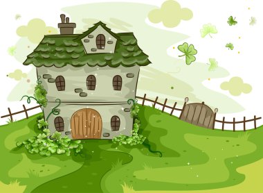 House Surrounded by Shamrocks clipart