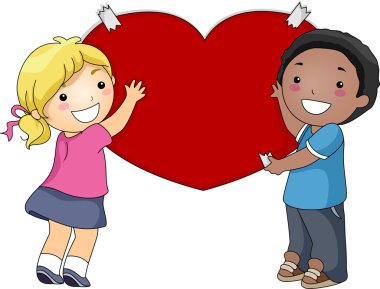 Kids Putting a Giant Heart on the Wall clipart