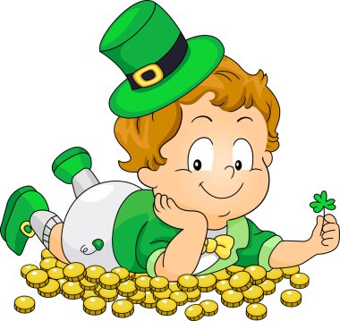 Kid Lying on Gold Coins clipart