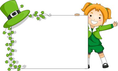 Girl Holding a St. Patrick-Themed Banner clipart