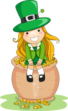 Girl Sitting on a Pot of Gold clipart