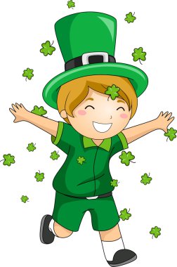 Boy Playing with Clovers clipart