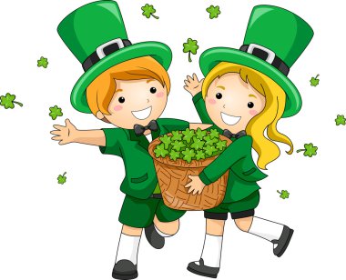 Kids Scattering Clovers clipart