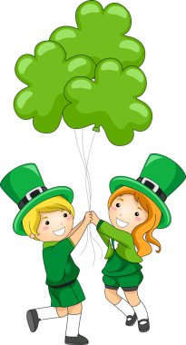 Kids Holding Clover-shaped Balloons clipart