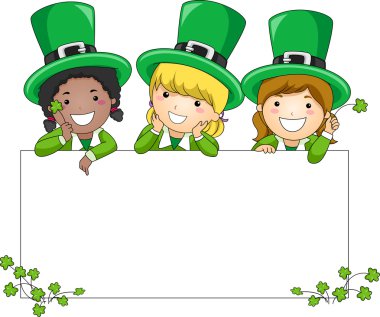 Kids Leaning Against a Blank Banner clipart