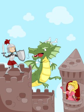 Knight Fighting a Dragon clipart