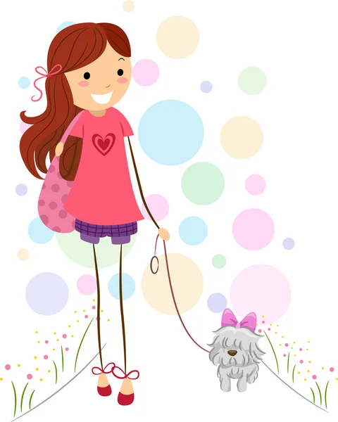 Girl Walking Her Dog — Stock Photo, Image