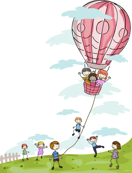 Dzieci z gorącym powietrzem balon — Zdjęcie stockowe