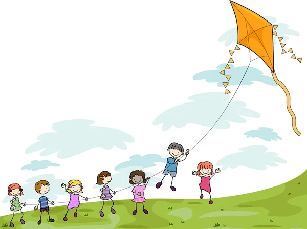 孩子们玩着一只风筝 — 图库照片