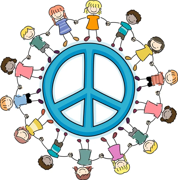 Τα παιδιά γύρω από ένα σημάδι της ειρήνης — Φωτογραφία Αρχείου