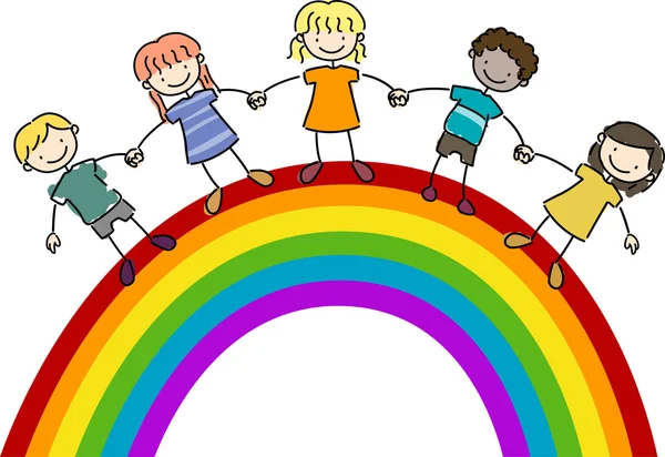 Crianças em pé no topo de um arco-íris — Fotografia de Stock