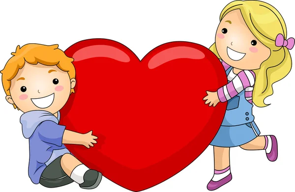 Дети, обнимающие гигантское сердце — стоковое фото