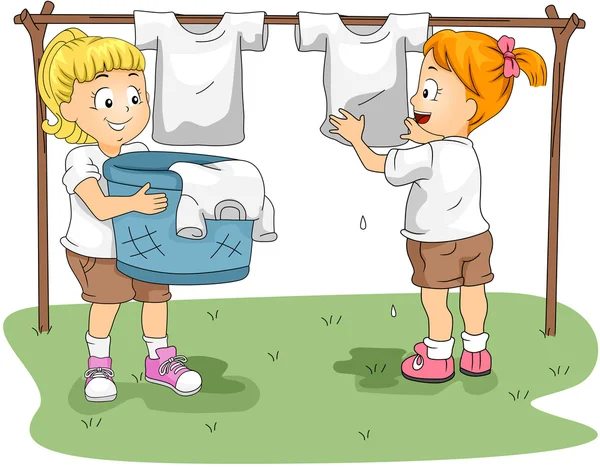Kids Hanging Clothes — Stock Photo, Image