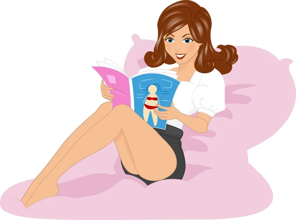 女孩阅读杂志 — 图库照片